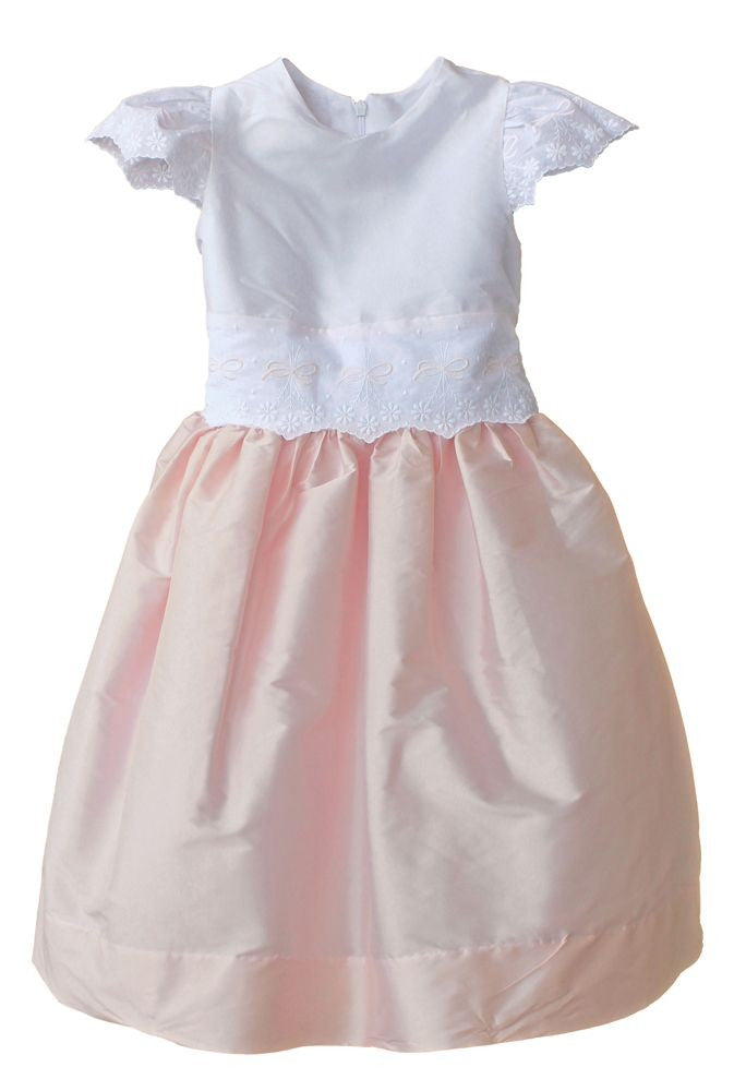 Susanne Lively Girls Pink / White Special Occasion Dress - Bow Embroidery at Waist