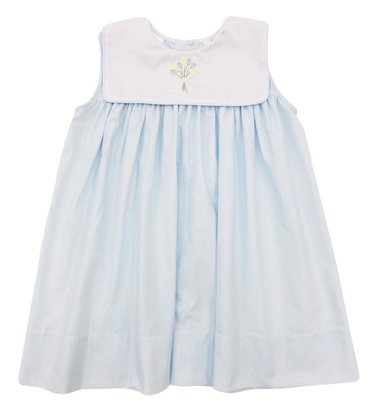 The Best Dressed Child Girls Embroidered Collar Dress - Blue