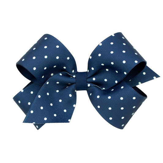 Wee Ones Girls Grosgrain Overlay Bow - Tiny Dots - Peacoat Blue
