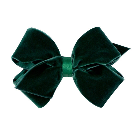 Wee Ones Girls Velvet / Satin Overlay Bow - Forest Green