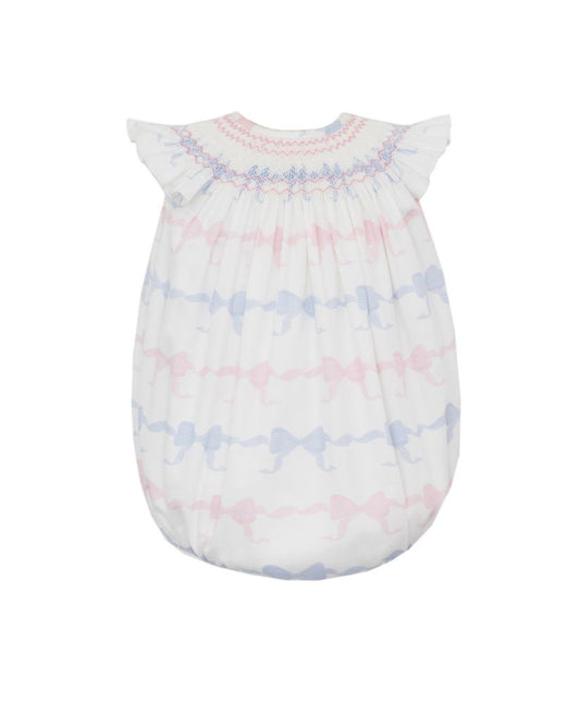 Anavini Couture Baby Girls Pink & Blue Bows Print Bubble - Smocked Collar