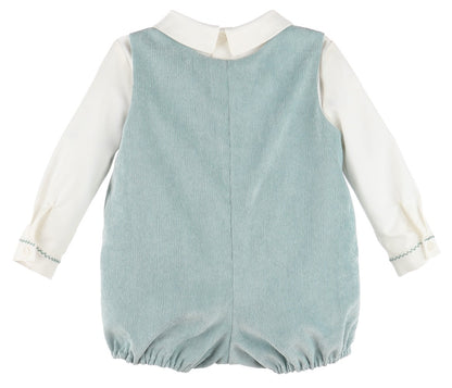 Luli & Me Baby Boys Corduroy Pocket Bubble with Shirt - Mint Green