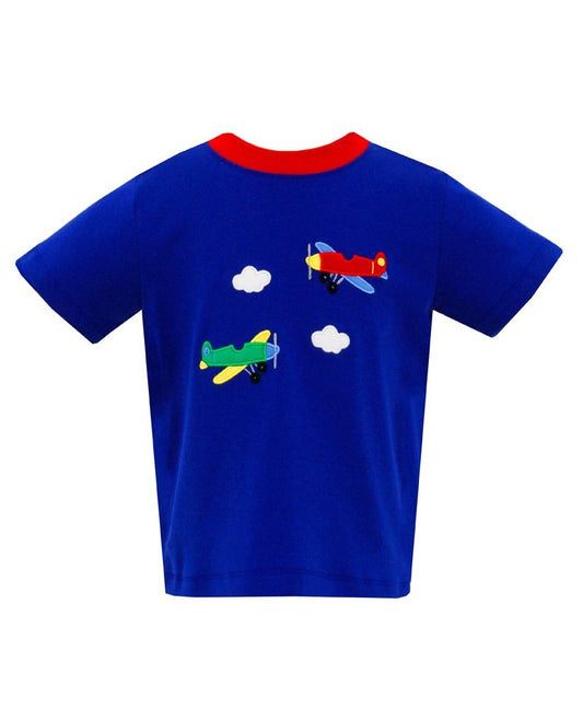 Claire & Charlie Boys Knit Shirt - Royal Blue - Airplanes by Claire & Charlie