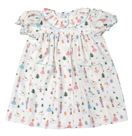 LuLu BeBe Girls Nutcracker Print Kinley Dress - Collar & Button Front