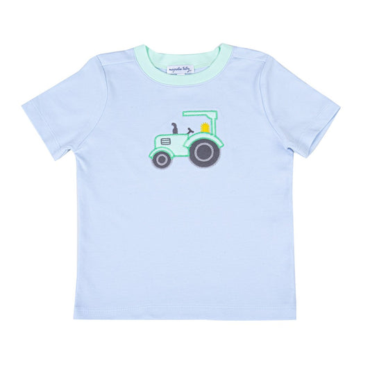 Magnolia Baby Boys Blue Tractor Time Applique T-Shirt