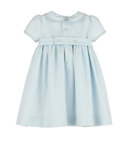 Luli & Me Girls Blue Dress - Fully Smocked Bodice - Peter Pan Collar