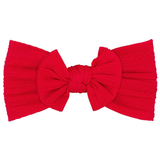 Wee Ones Girls Nylon Bow Headband - Cable Knit - Red