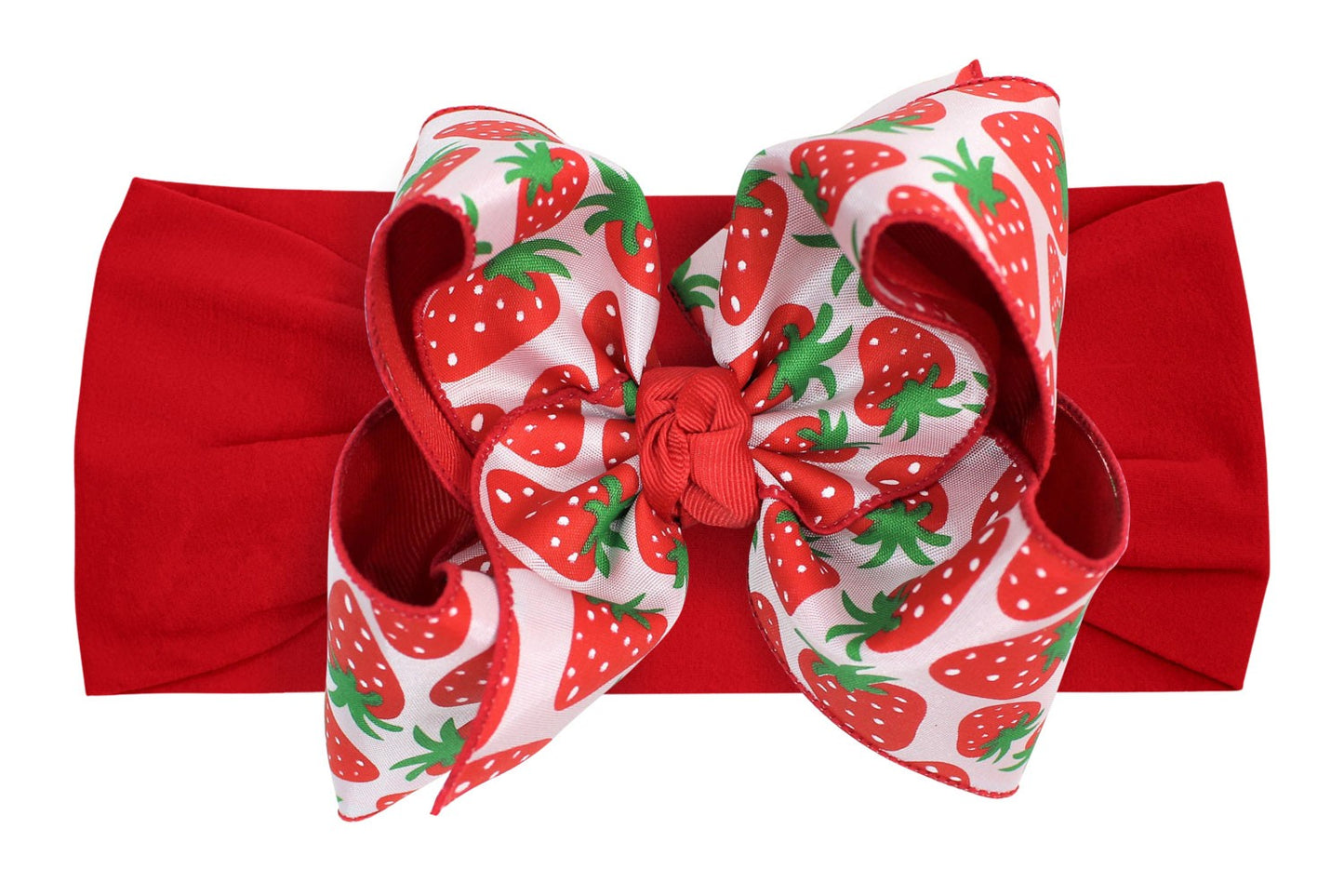 Beyond Creations Girls Wide Pantyhose Headband with Attached Extra Large Bow - Red Strawberry