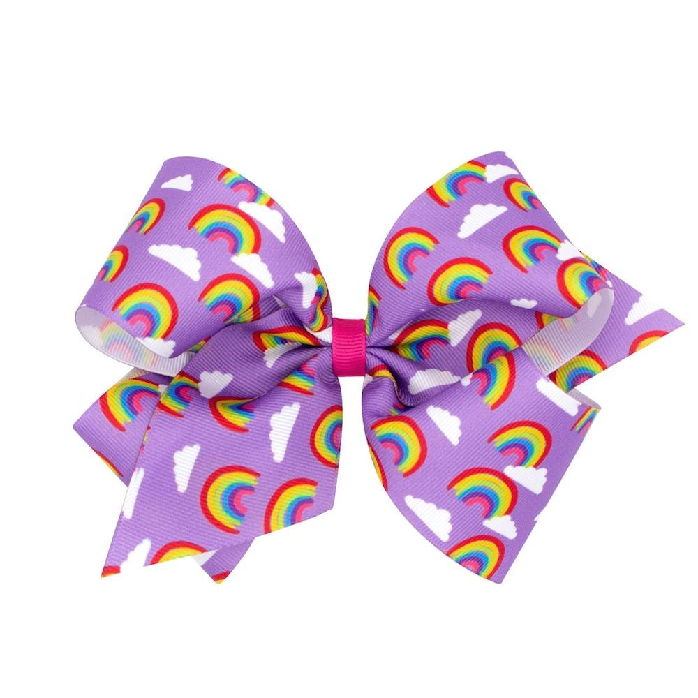 Wee Ones Girls Novelty Hair Bow - Rainbow Print - Lavender Purple