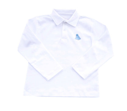 James & Lottie Boys Shorts Set - Blue Halloween Ghosts with White Polo Shirt