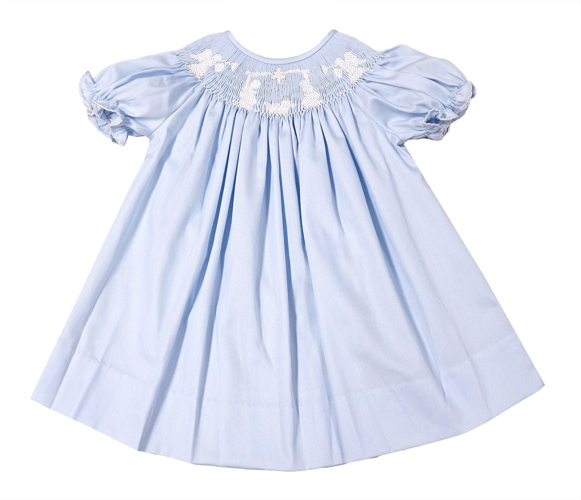 LuLu BeBe Baby Girls Light Blue Smocked Nativity Scene Dress - Bishop