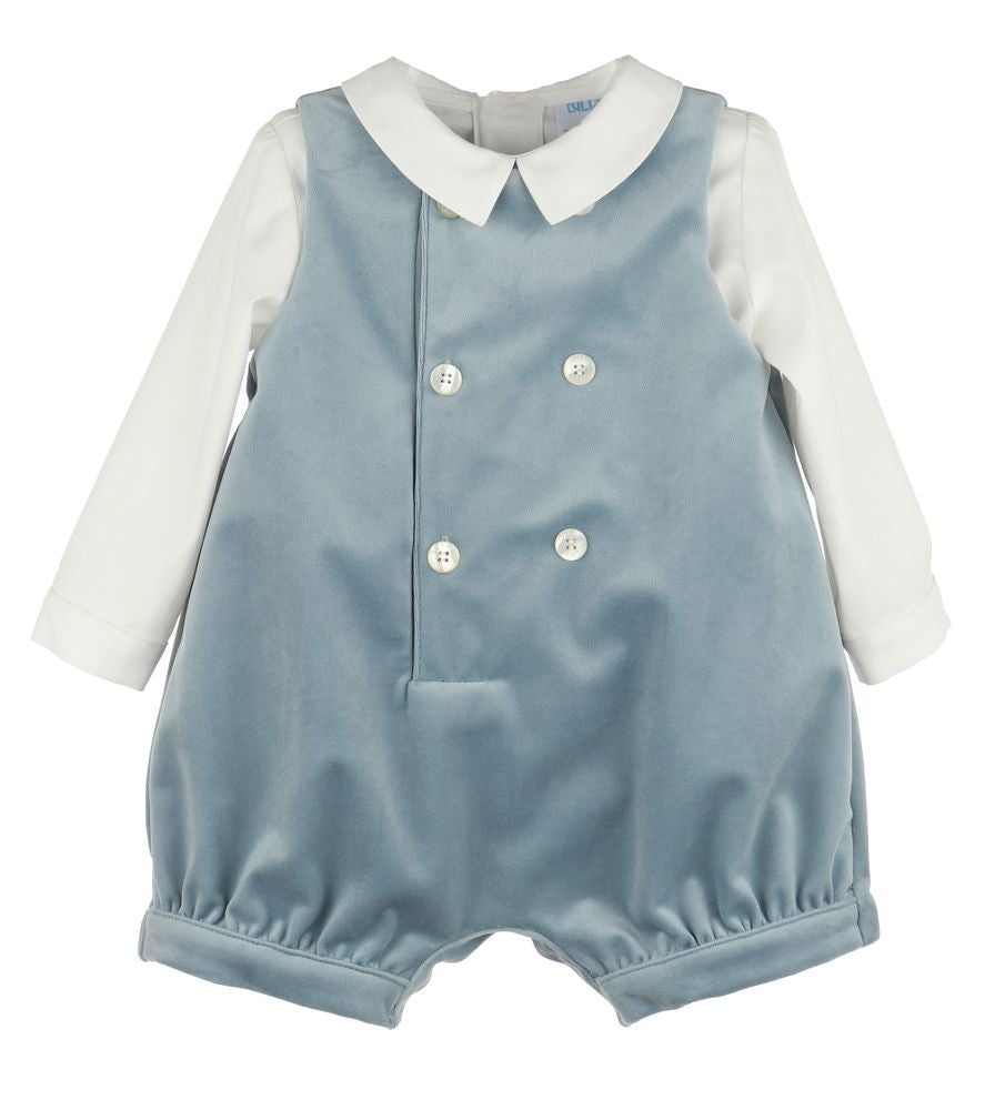Luli & Me Boys Dressy Jon Jon with Shirt - Velvet - French Blue