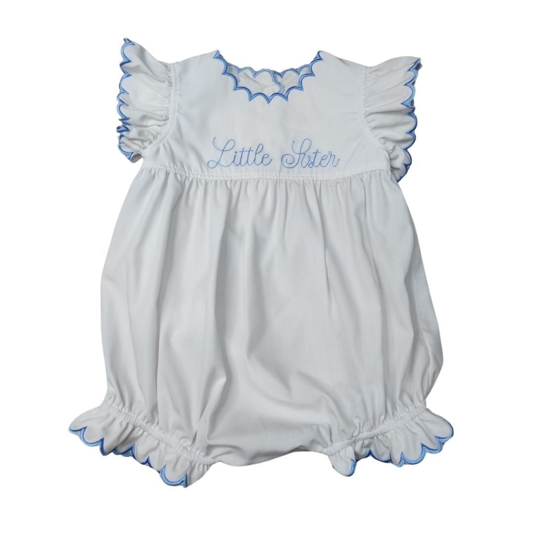 Whimsy Bay Kids Baby Girls Embroidered Little Sister Bubble
