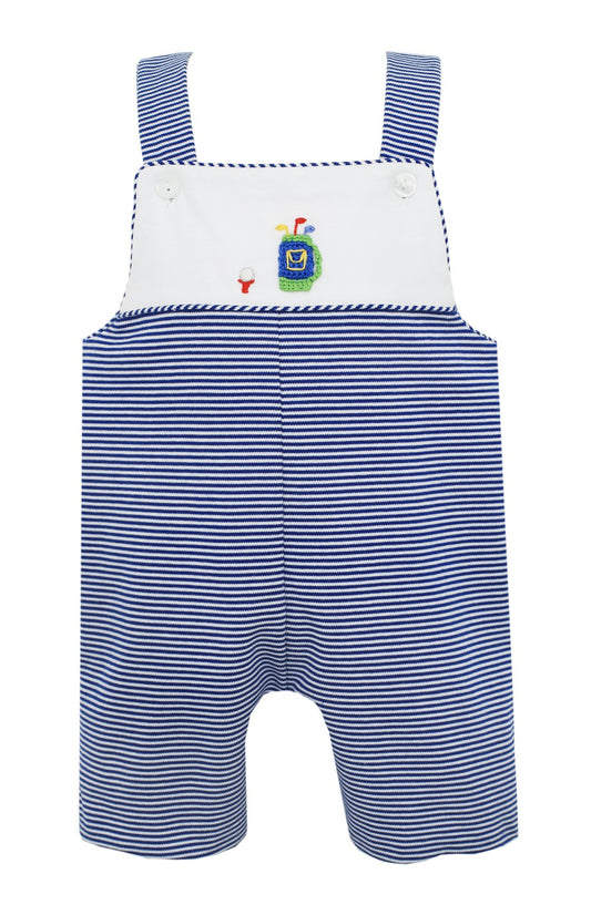 Petit Bebe Baby Boys Navy Blue Stripe Knit Romper - Crochet Golf
