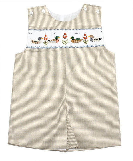 LuLu BeBe Boys Tan Gingham Smocked Mallard Ducks Jon Jon by LuLu BeBe