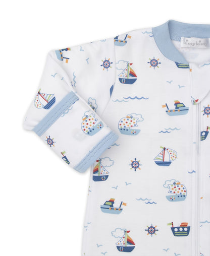 Kissy Kissy Baby Boys Blue Boats at Sea Footie with Zipper