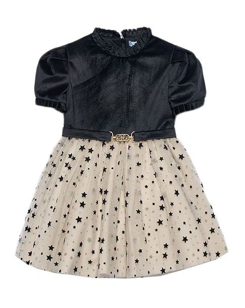 Abel & Lula Girls Black Velvet and Tulle Stars Holiday Party Dress