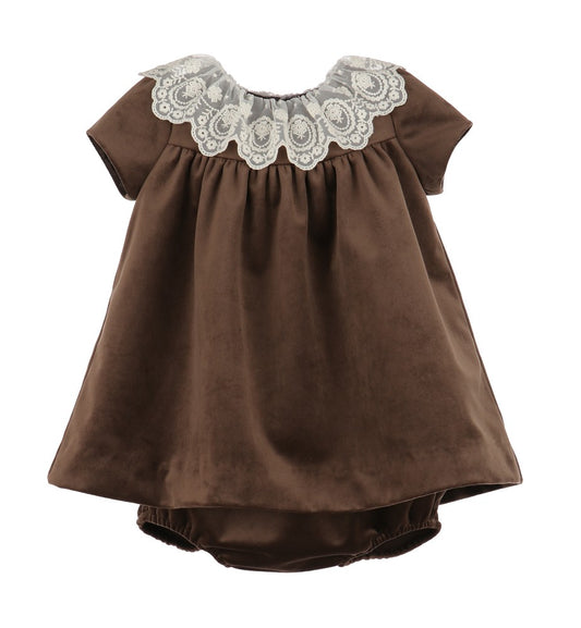 Luli & Me Girls Velvet Dress - Cocoa Brown - Blue Collar & Trim Best Dressed Child Luli & Me Girls Velvet Dress - Cocoa Brown - Blue Collar & Trim Best Dressed Child
