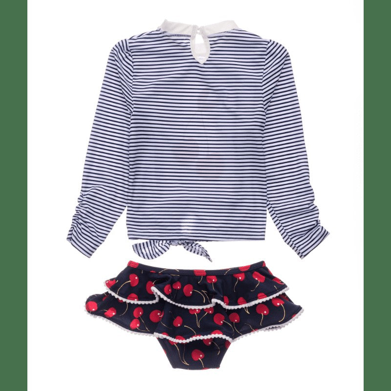 Snapper Rock Baby / Toddler Girls Navy Blue Ma Cheri Long Sleeve Ruffle Rash Guard Set