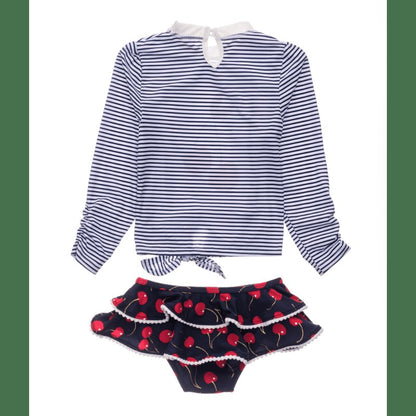 Snapper Rock Baby / Toddler Girls Navy Blue Ma Cheri Long Sleeve Ruffle Rash Guard Set