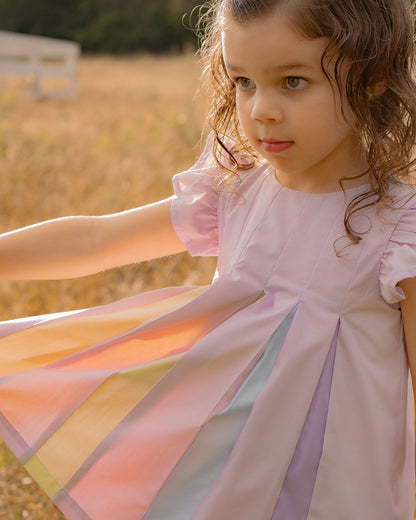 Yellow Lamb Girls Pleated Rainbow Dress - Lavender