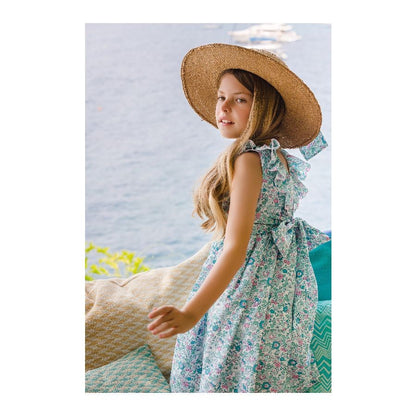 Sal & Pimenta Girls Dress - Aqua Betsy Liberty Floral with V-Back
