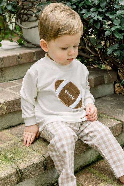 Bailey Boys Pants Set - Tan Checks with Applique Football Shirt