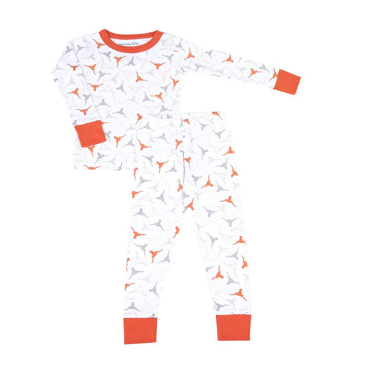 Magnolia Baby Lil' Texas Longhorn Orange Printed Long Pajamas