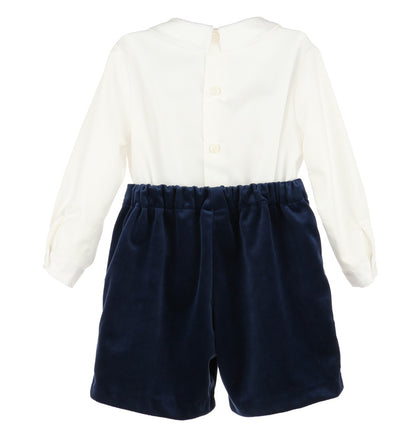 Luli & Me Boys Dressy Shorts & Shirt Set - Velvet - Navy Blue