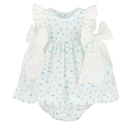 Sophie & Lucas Girls Dress - Azure Blue Blooms Floral - Side Bows by Sophie & Lucas