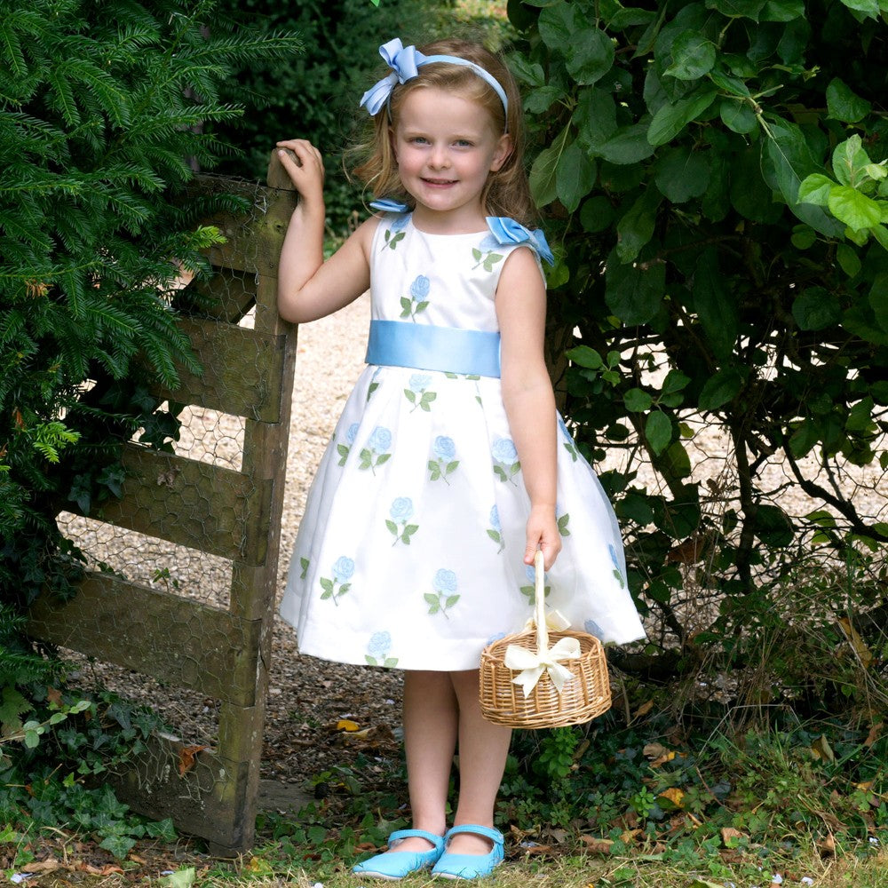 Rachel Riley Girls Blue Roses Embroidered Organza Party Dress