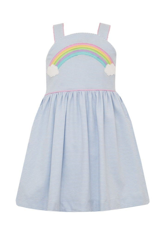 Claire & Charlie Girls Blue Striped Knit Rainbow Dress