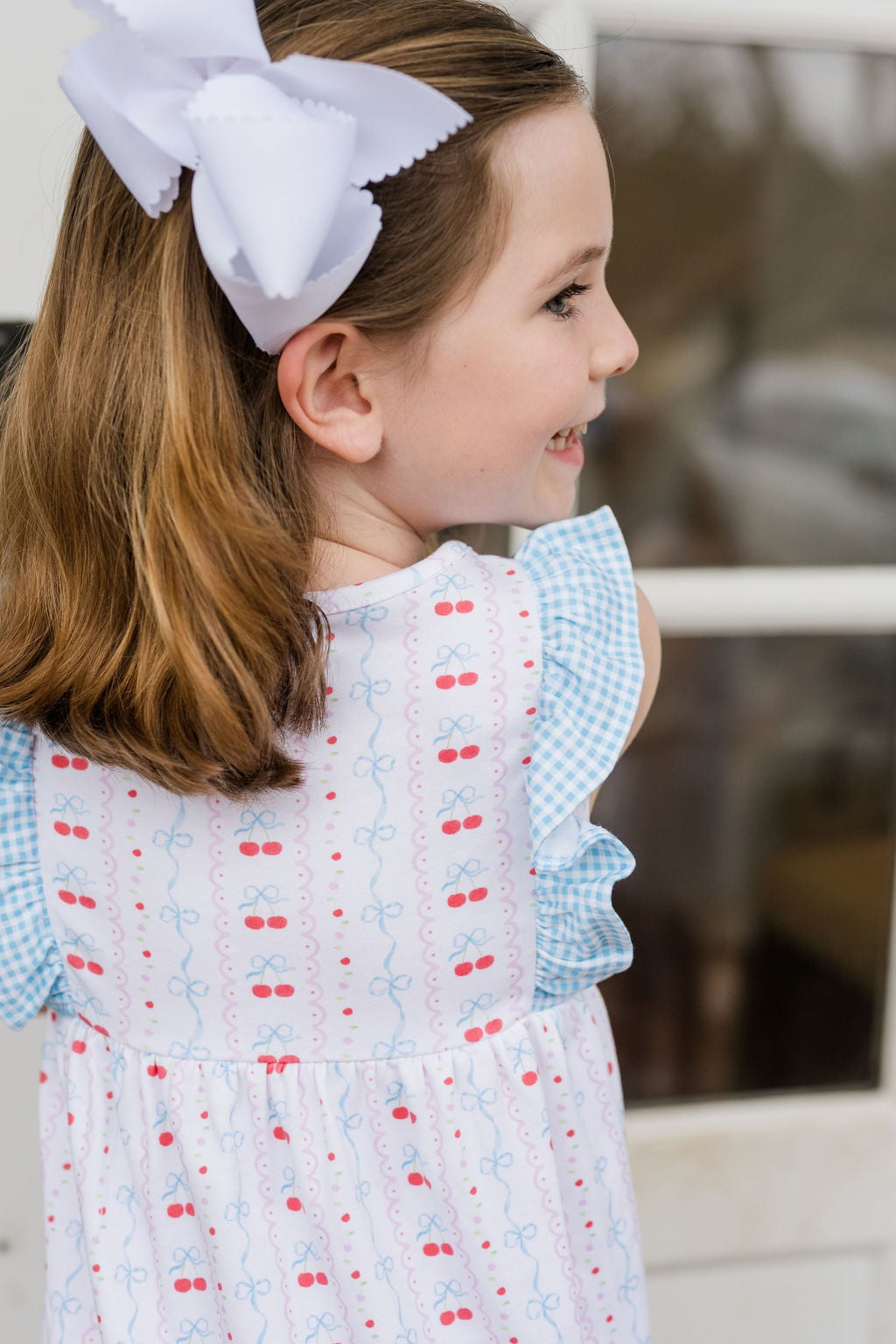 James & Lottie Girls Knit Lilly Dress - Cherries & Bows