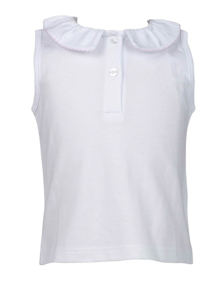 Proper Peony Girls Sleeveless White Pima Top - Trimmed in Pink