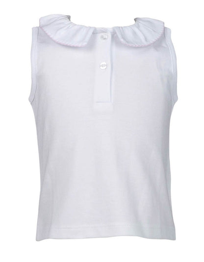 Proper Peony Girls Sleeveless White Pima Top - Trimmed in Pink
