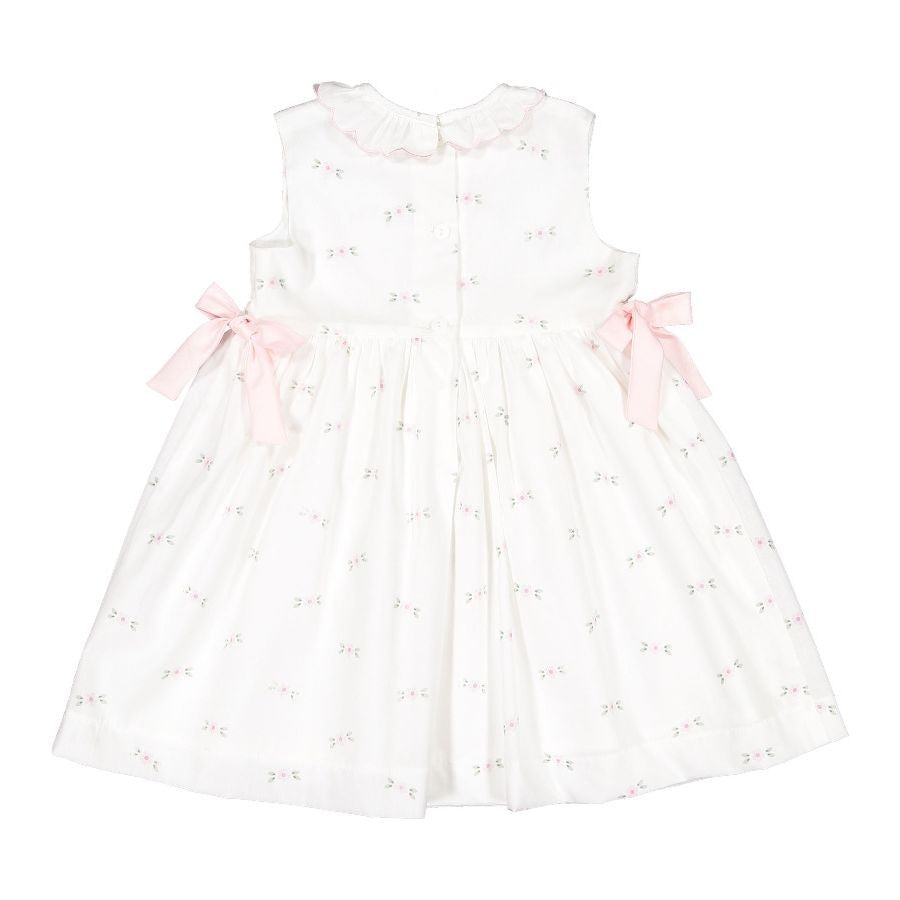 Sal & Pimenta Girls Sleeveless Dress - Pink Bows at Sides - Pink Blossoms