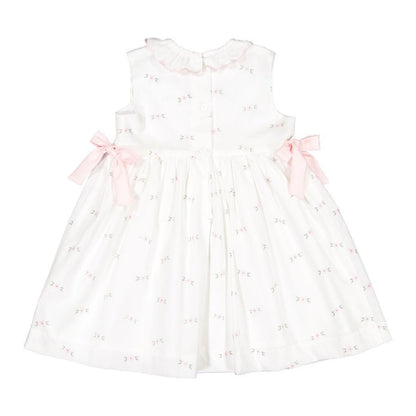 Sal & Pimenta Girls Sleeveless Dress - Pink Bows at Sides - Pink Blossoms