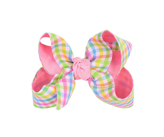 Beyond Creations Girls Hair Bow on Clip - Pink Pastels Plaid with Pink Knot by Beyond Creations