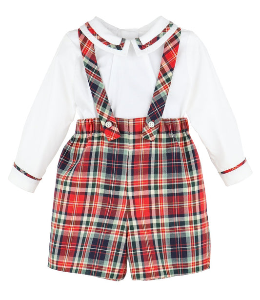 Sophie & Lucas Baby / Toddler Boys Red Holiday Plaid Suspender Shorts with Shirt