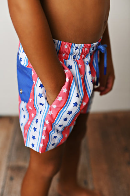 Swoon Baby Boys Swim Trunks - Patriotic Stars & Stripes