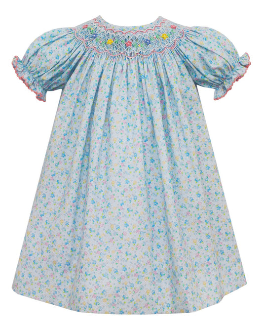 Petit Bebe Baby / Toddler Girls Bonnie Blue Floral Smocked Dress - Bishop