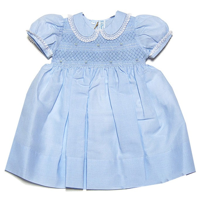 Feltman Brothers Baby Girls Midgie Smocked Dress with Collar - Light Blue