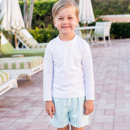 James & Lottie Boys James Swim Trunks - Palm Beach Mint Stripes