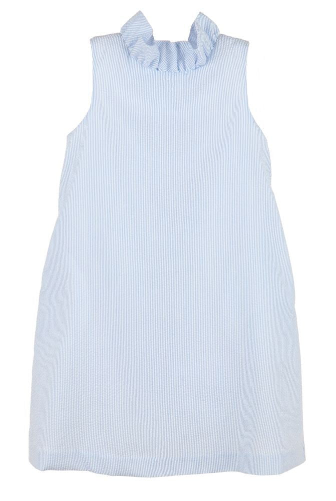Luli & Me Gabby Girls Blair Dress with Bow on Back - Blue Stripe