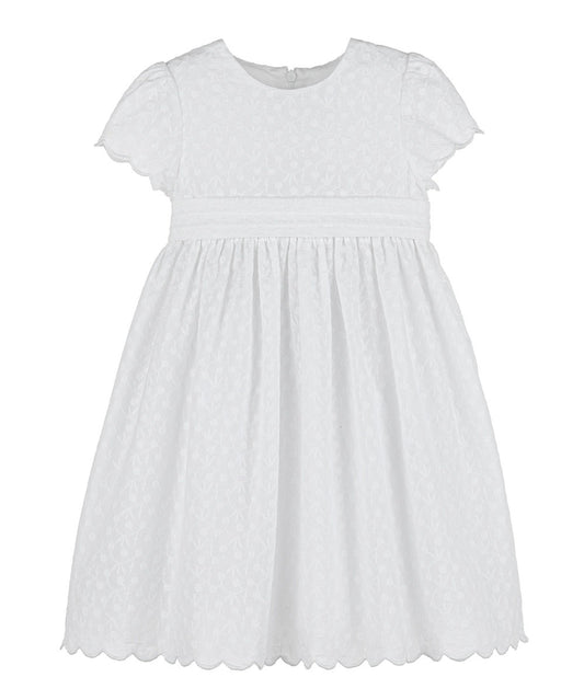 Luli & Me Girls Embroidered White Scallop Dress - Sash in Back by Luli & Me