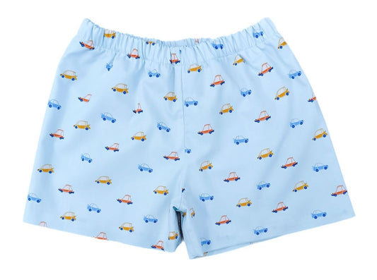 James & Lottie Boys Knit Conrad Shorts - Blue Cars - Back Pocket