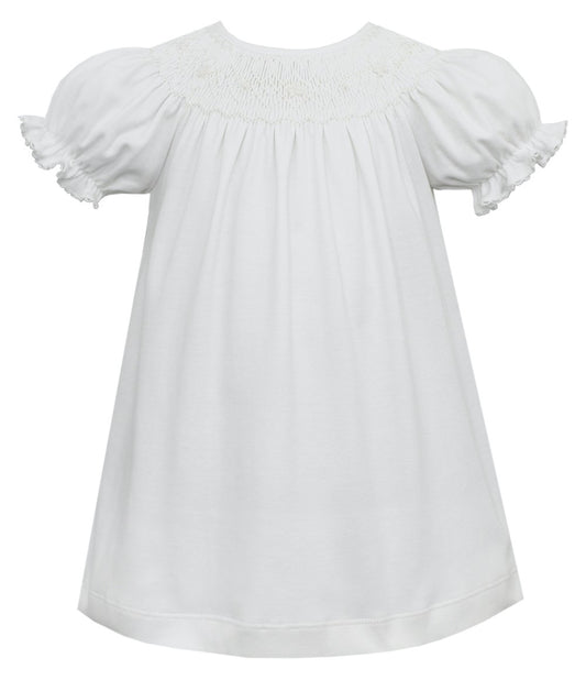 Petit Bebe Baby / Toddler Girls White Knit Smocked Bishop Dress