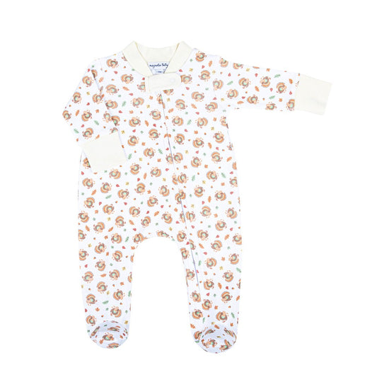 Magnolia Baby Thanksgiving Blessings Ivory Printed Zipper Footie
