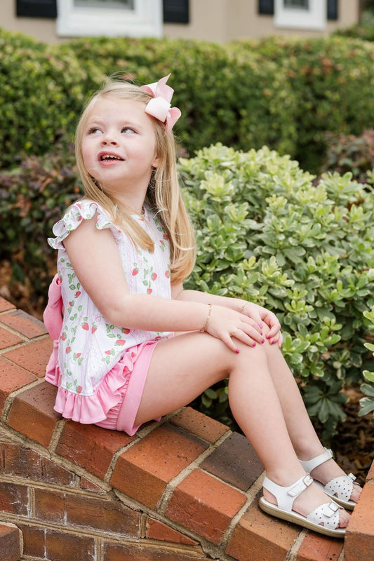 James & Lottie Girls Pink Knit Mae Bloomers Set - Berry Sweet