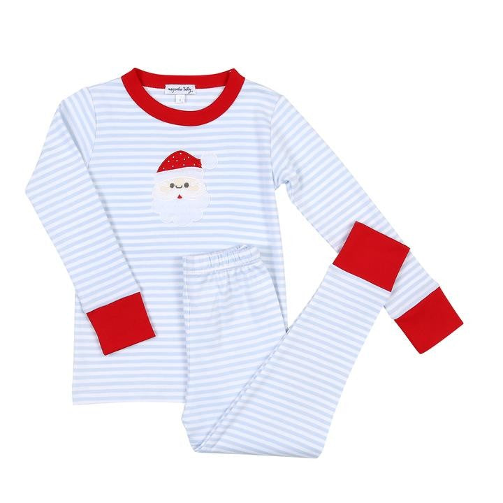 Magnolia Baby Light Blue Applique Santa Claus Long Pajamas